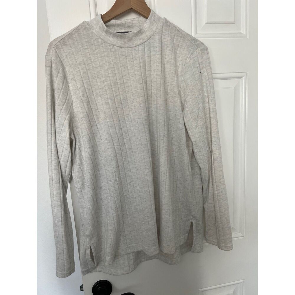 Matty M Heather Pearl Grey Ribbed Mock Neck Tunic Top Sweater Size XL